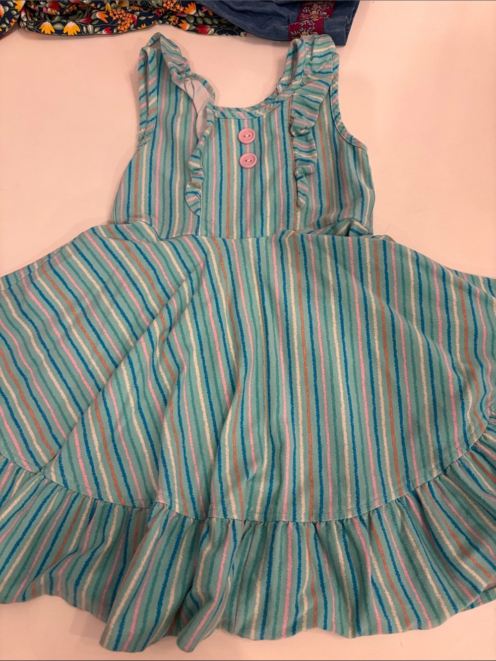 Eleanor Rose Aqua & Pink Striped Ruffle Sundress s: 5/6